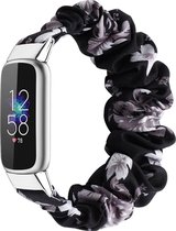 SmartphoneClip® Scrunchie Bandje zwart Grey Flower geschikt voor Fitbit Luxe
