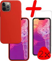 iPhone 13 Pro Max Hoesje Siliconen Met 2x Screenprotector Tempered Glass - iPhone 13 Pro Max Screen Protector 2x Beschermglas Full Screen Hoes Back Case - Rood