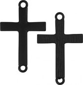 kruisvormige bedels 2 x 3 cm 4 stuks zwart