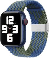 By Qubix Braided nylon bandje - Blauw - Groen - Geschikt voor Apple Watch 38mm - 40mm - 41mm - Compatible Apple watch bandje - smartwatch bandje nylon