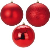 Set van 3 plastic kerstballen rood 12 cm