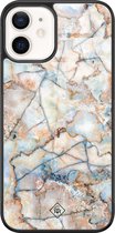 iPhone 12 hoesje glass - Marmer bruin blauw | Apple iPhone 12  case | Hardcase backcover zwart