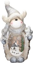ECD Germany Figurine de renne avec éclairage LED 51 cm Wit chaud avec chapeau et écharpe gris, Look bois, fonctionne à piles, pour l'intérieur, Décoration de Noël LED Figurine de Noël Décoration de table de Noël