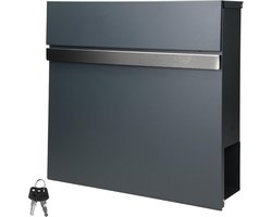 Modern vormgegeven brievenbus met krantenvak, antraciet, gemaakt van staal gepoedercoat met 2 sleutels en montagemateriaal