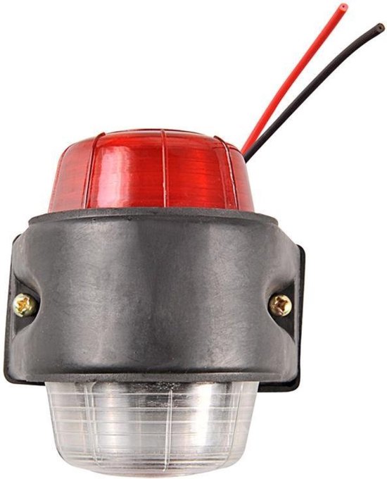 Rode en transparante markeringslamp met zwarte rubberen houder en draden.