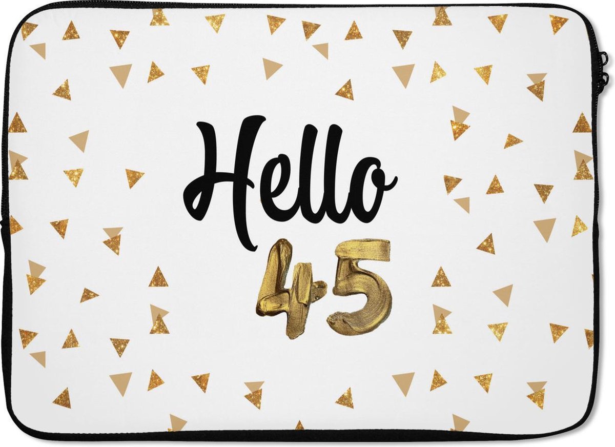 Laptophoes 14 inch - Feest - 45 jaar - Confetti - Laptop sleeve - Binnenmaat 33x23 cm - Zwarte achterkant