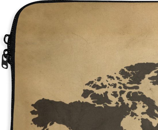 Housse pour ordinateur portable 15 pouces - Carte du Wereldkaart - Rétro - Marron - Housse pour ordinateur portable