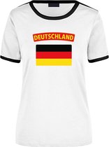 Deutschland wit/zwart ringer t-shirt Duitsland met vlag - dames - landen shirt - Duitse fan / supporter kleding S