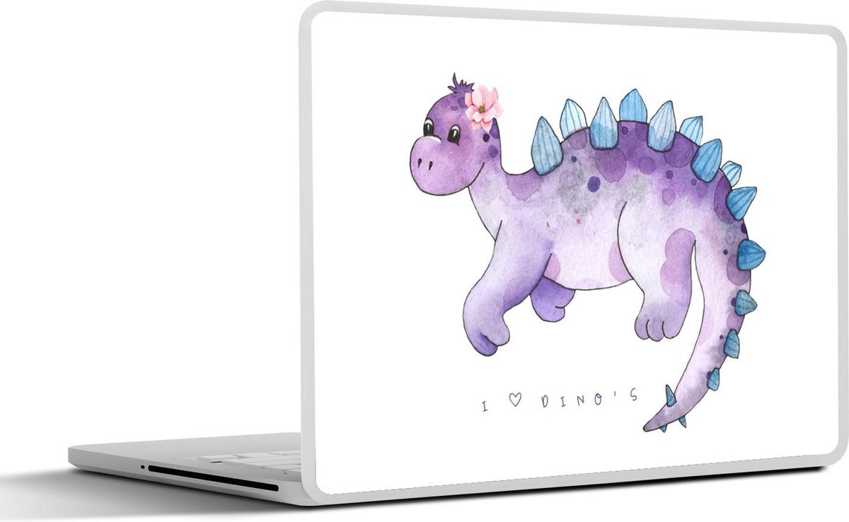 Laptop sticker - 13.3 inch - Dinosaurus - Paars - Kinderkamer - Meisjes - Kinderen - Roze - Kindje - 31x22,5cm - Laptopstickers - Laptop skin - Cover