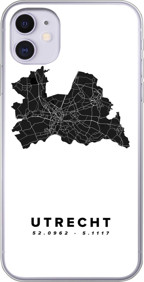 Telefoonhoesje Geschikt voor iPhone 11 hoesje - Utrecht - Nederland - Kaart - Wit - Siliconen Telefoonhoesje Telefoonhoesje