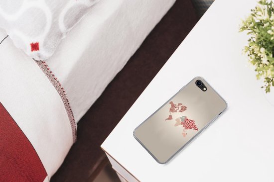 Coque iPhone SE 2020 - Carte du Wereldkaart - Carte - Lettres - Coque de téléphone en Siliconen