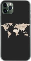 Geschikt voor iPhone 11 Pro Max hoesje - Wereldkaart - Hooi - Bruin - Siliconen Telefoonhoesje