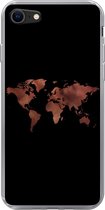 Geschikt voor iPhone 7 hoesje - Wereldkaart - Leer - Zwart - Siliconen Telefoonhoesje