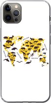 Coque iPhone 12 Pro Max - Wereldkaart - Animaux - Jaune - Siliconen