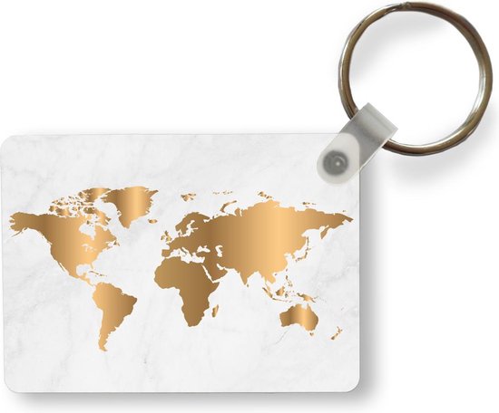 Sleutelhanger - Wereldkaart - Marmer - Goud - Uitdeelcadeautjes - Plastic