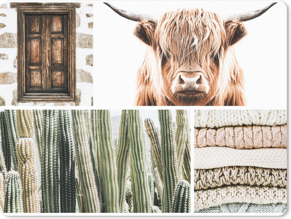Muismat - Mousepad - Schotse hooglander - Collage - Cactus - Trui - 40x30 cm