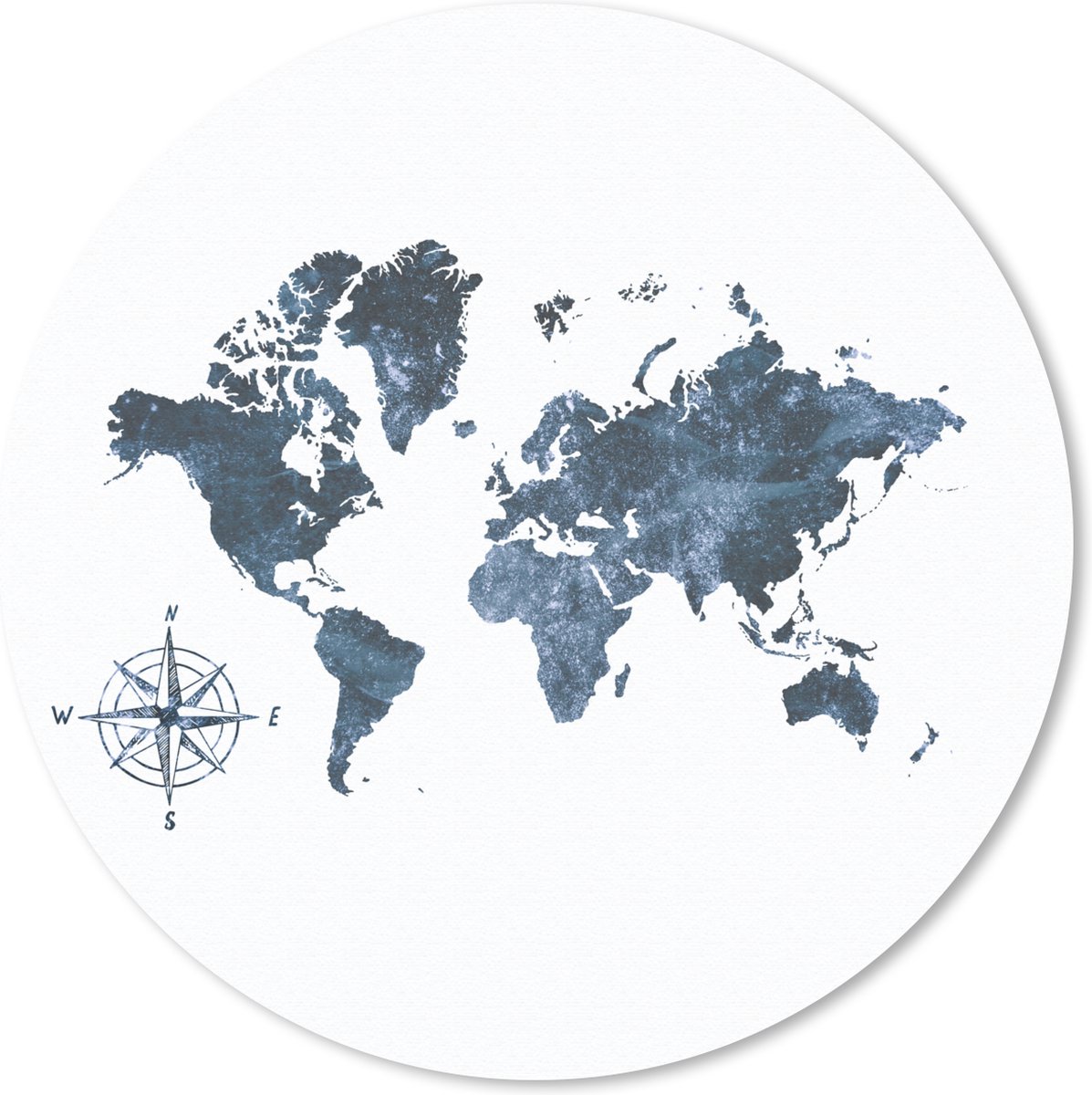 Muismat rond 20x20 cm - Mousepad Wereldkaart - Blauw - Kompas - Ronde muismatten
