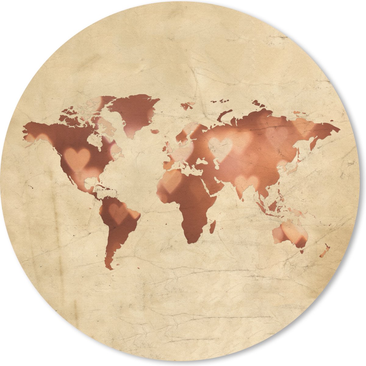 Muismat rond 30x30 cm - Mousepad Wereldkaart - Liefde - Kleuren - Ronde muismatten
