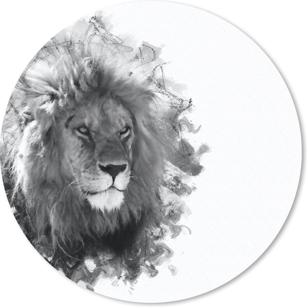 Muismat rond 20x20 cm - Mousepad Leeuw - Lijn - Zwart - Wit - Ronde muismatten