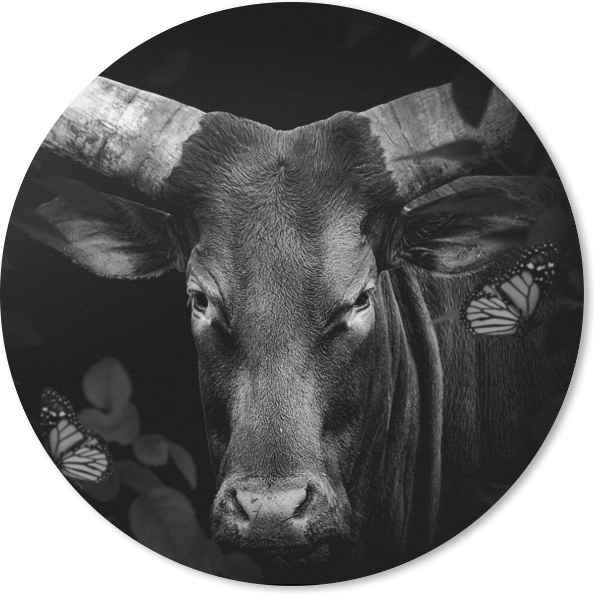 Muismat rond 30x30 cm - Mousepad Dieren - Koe - Jungle - Zwart - Wit - Ronde muismatten