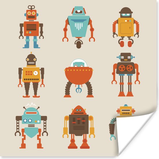 Poster - Kinderillustratie met een verzameling robots