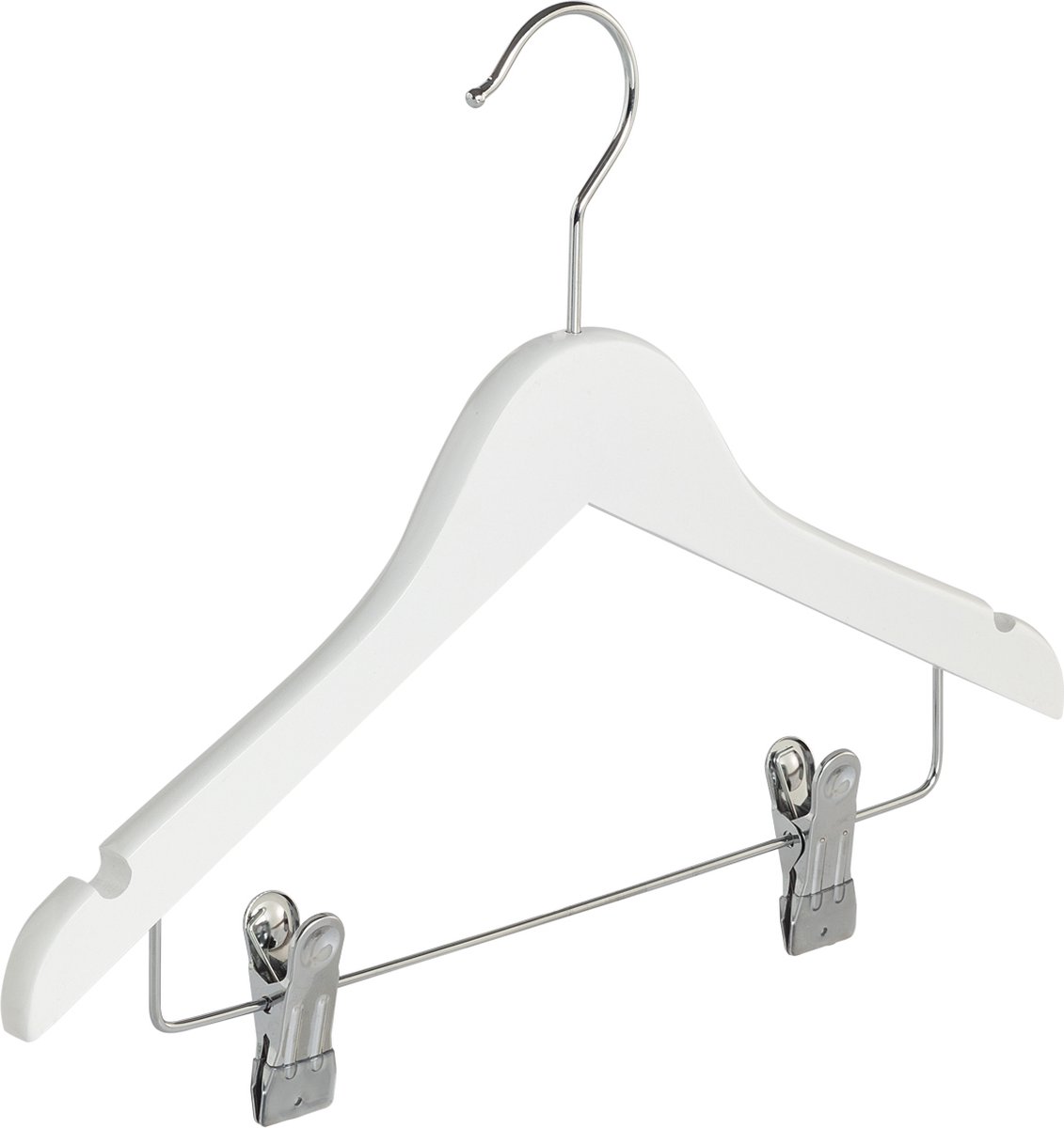 De Kledinghanger Gigant - 10 x Blouse / shirthanger (baby / kind) lotushout wit gelakt met rokinkepingen en anti-slip knijpers, 28 cm