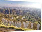 Zicht op downtown Los Angeles vanaf het Hollywood Sign - Foto op Dibond - 90 x 60 cm