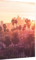 Zonsondergang door de palmbomen in Los Angeles - Foto op Dibond - 40 x 60 cm