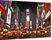 Gele taxi's op Times Square in nachtelijk New York - Foto op Dibond - 60 x 40 cm