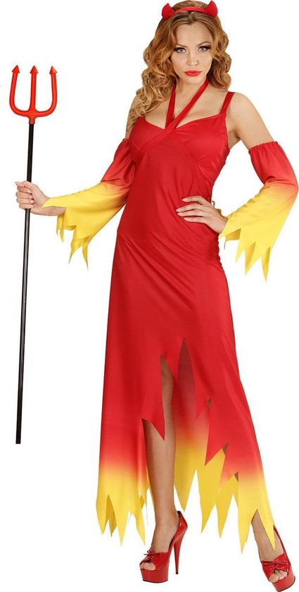 Widmann - Duivel Kostuum - Fire Devil Duivelse Dame - Vrouw - Rood - Medium - Halloween - Verkleedkleding