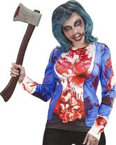 Widmann - Zombie Kostuum - T-Shirt Lange Mouwen Bloedzooi Vrouw - Blauw, Rood - Small / Medium - Halloween - Verkleedkleding