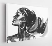 Canvas schilderij - Watercolor beauty African woman. Coloring fashion illustration. Beautiful girl hand drawn portrait on white background  -     1086444266 - 50*40 Horizontal