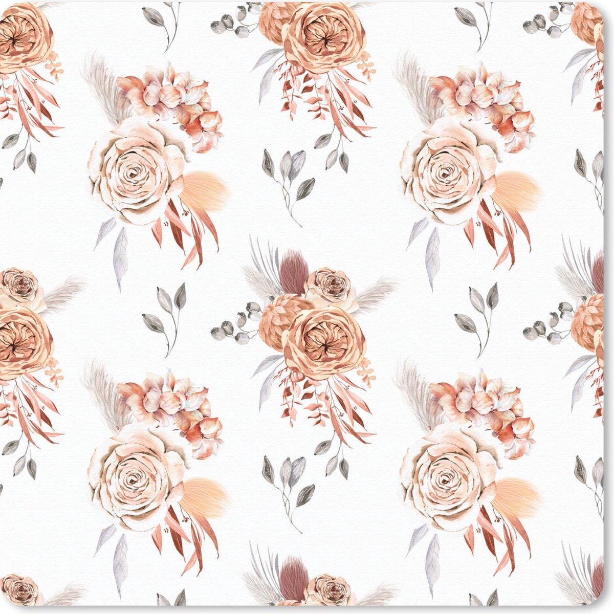 Muismat 30x30 cm - Mousepad Bloemen - Rozen - Bladeren - Wit - Muismatten