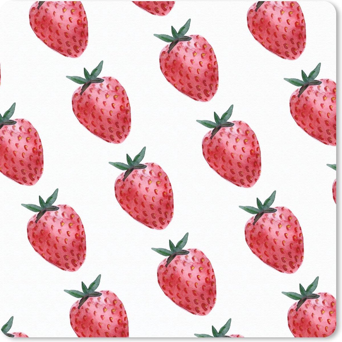 Muismat 20x20 cm - Mousepad Aardbei - Fruit - Wit - Muismatten