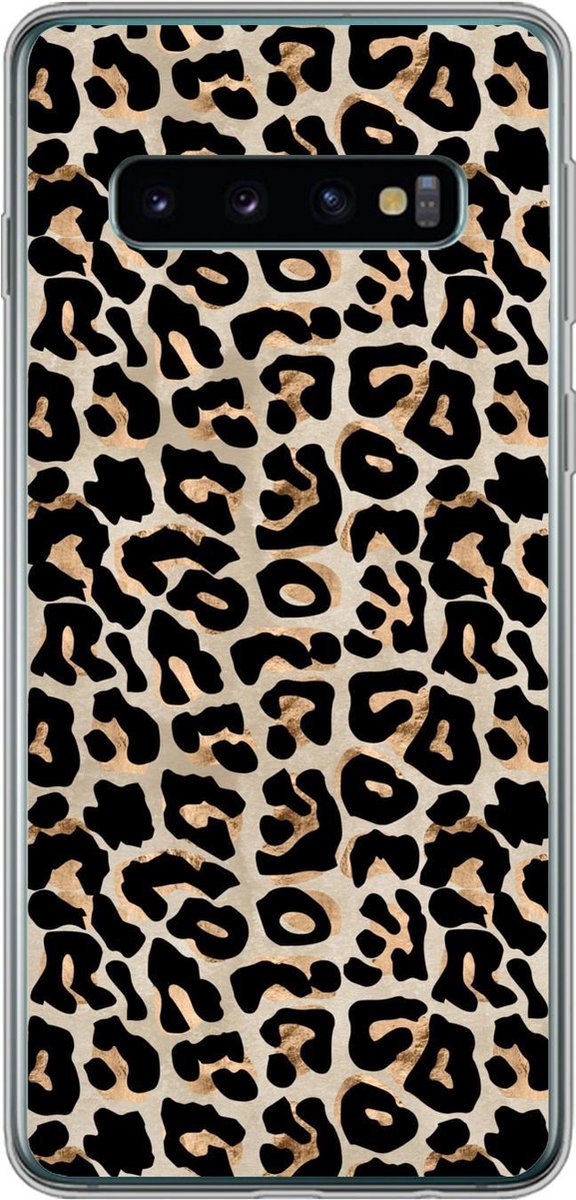 Telefoonhoesje Geschikt voor Samsung Galaxy S10 hoesje - Panterprint - Bruin - Luxe - Siliconen Telefoonhoesje Telefoonhoesje
