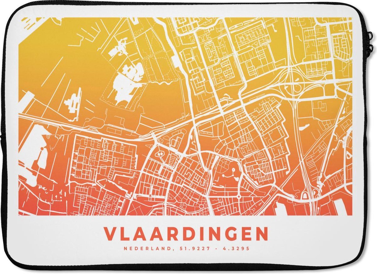 Laptophoes 13 inch - Stadskaart - Vlaardingen - Nederland - Geel - Laptop sleeve - Binnenmaat 32x22,5 cm - Zwarte achterkant