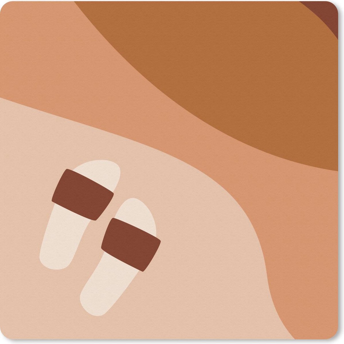 Muismat 30x30 cm - Mousepad Zomer - Slippers - Bruin - Muismatten