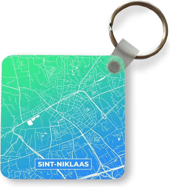 Sleutelhanger - Uitdeelcadeautjes - Stadskaart - Sint-Niklaas - België - Blauw - Plastic