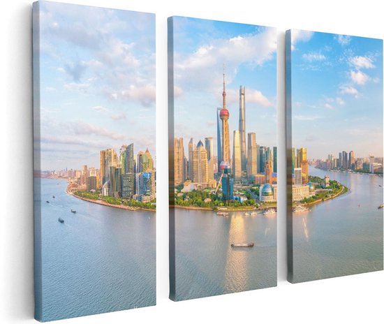 Artaza Canvas Schilderij Skyline Shanghai Stad in China - Foto Op Canvas - Canvas Print