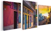Artaza Canvas Schilderij Drieluik Cuba Kleurrijke Huisjes bij Zonsondergang - 120x60 - Foto Op Canvas - Canvas Print