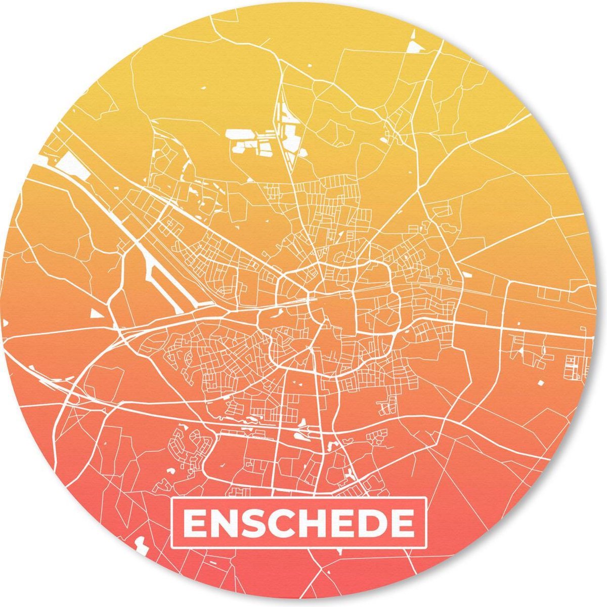 Muismat rond 50x50 cm - Mousepad Stadskaart - Enschede - Geel - Oranje - Ronde muismatten