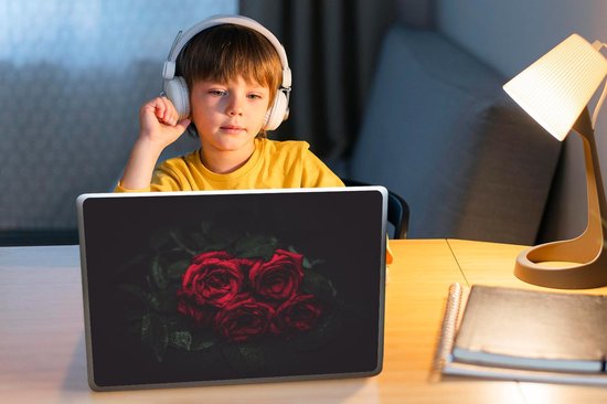 Sticker ordinateur portable - 14 pouces - Roses - Rouge - Zwart