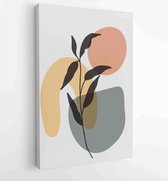 Canvas schilderij - Earth tone background foliage line art drawing with abstract shape and watercolor 1 -    – 1919347658 - 80*60 Vertical
