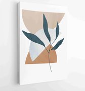 Canvas schilderij - Earth tone background foliage line art drawing with abstract shape 3 -    – 1928942354 - 80*60 Vertical