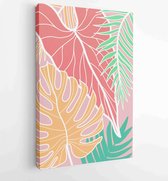 Canvas schilderij - Summer tropical wall arts vector. Palm leaves, coconut leaf, monstera leaf, line arts 2 -    – 1922510714 - 40-30 Vertical