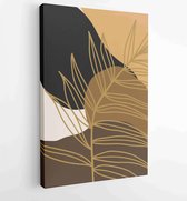 Canvas schilderij - Earth tone background foliage line art drawing with abstract shape and watercolor 1 -     – 1914436873 - 40-30 Vertical
