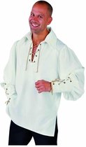 Magic By Freddy's - Piraat & Viking Kostuum - Zorro Musketier Touwtjes Hemd Gebroken Wit Man - Wit / Beige - Medium - Carnavalskleding - Verkleedkleding
