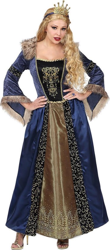 Widmann - Koning Prins & Adel Kostuum - Blauwe Gouden Middeleeuwse Koningin Gabriella Von Dantzig - Vrouw - Blauw, Goud - Small - Carnavalskleding - Verkleedkleding