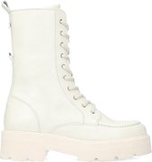 Manfield - Dames - Off white veterlaarzen met chunky zool - Maat 40