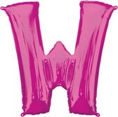folieballon letter W 71 x 83 cm roze